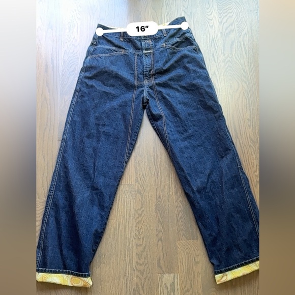 Marithé + François Girbaud Dark Wash Jeans Wide Leg Yellow Paisley Cuff Vintage - Picture 10 of 14